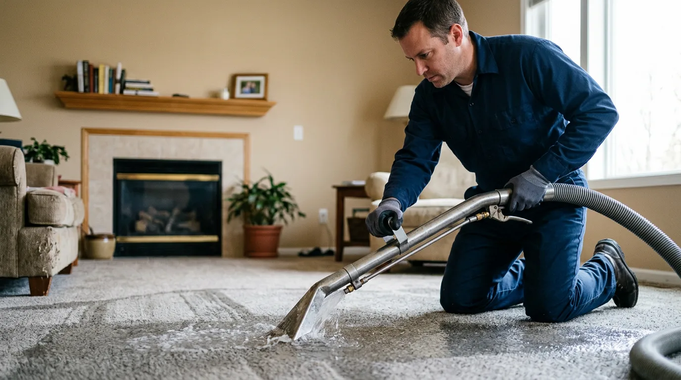 Water damage restoration technician working near Pavilion, NY